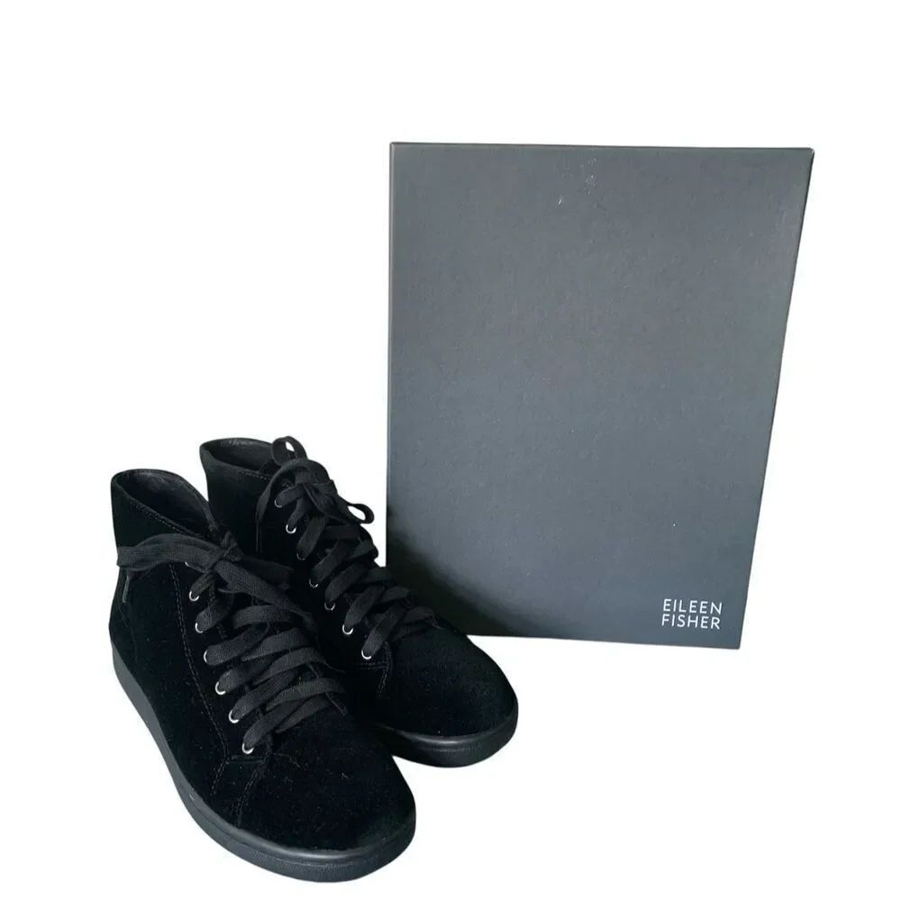 NEW in BOX EILEEN FISHER Game Velvet BLACK Mid Top COMFORT Sneaker SHOES sz 7.5
